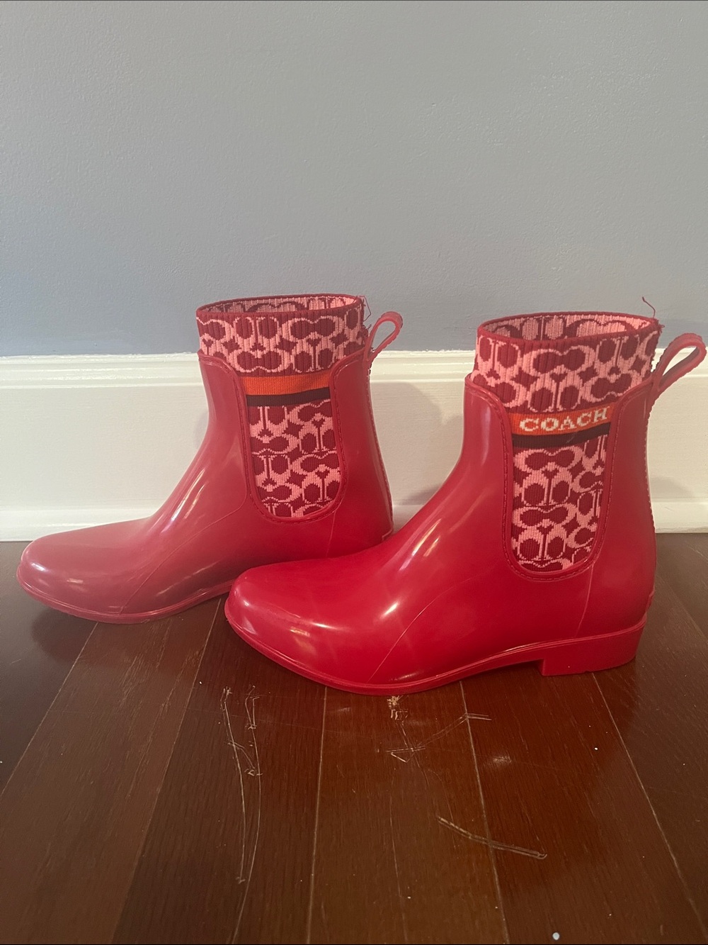 Coach women’s Red Patterned Rain Boots size 7